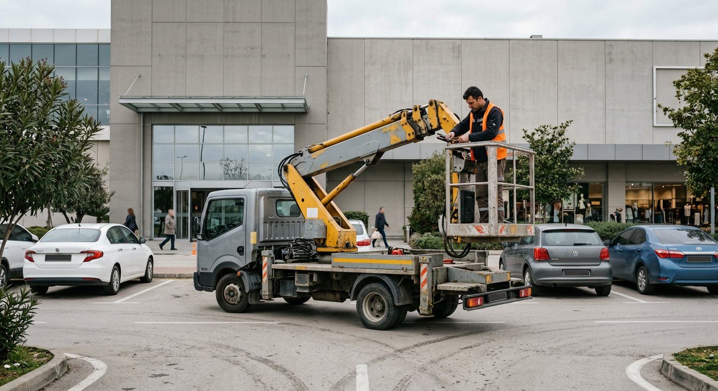 Alışveriş merkezi otoparkında platform vinç